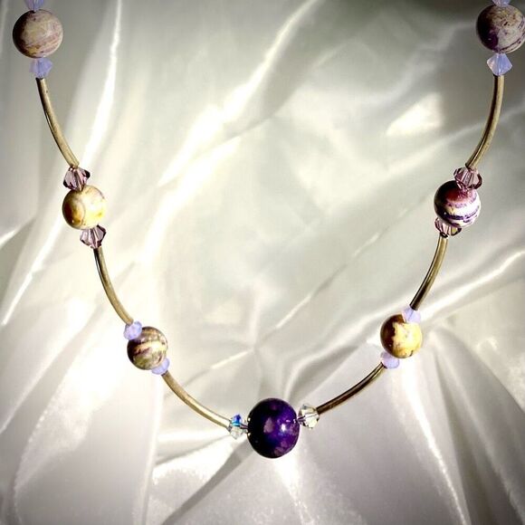 AEZ# Brighton Polished Amethyst & Silver Necklace - Picture 3 of 10